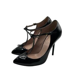 Gucci Patent Leather High Heel Pumps T-Strap Bow Pointed Toe Stiletto Size 35